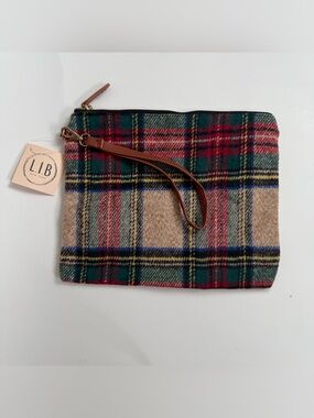L.I.B. New York Plaid Flannel Wristlet Pouch Clutch